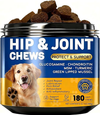 FURRY ARMOR Glucosamine for Dogs 180pcs Joint Support Supplement Dog Hip and Joint Chondroitin Chews Treats with MSM Hemp Dog Joint Pain Relief Mobility Supplements