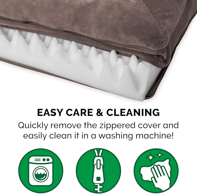 Furhaven Orthopedic Dog Bed for Medium/Small Dogs w/ Removable Bolsters & Washable Cover, For Dogs Up to 35 lbs - Faux Fur & Velvet Sofa - Driftwood Brown, Medium