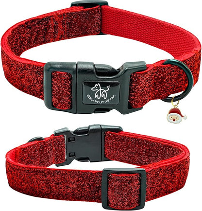 Elegant little tail Glittering Dog Collar, Christmas Cute Girl Boy Pet Collar Winter Red Bling Pet Collars with Durable Cotton Webbing Adjustable Dog Collars for Medium Dog