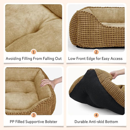 MIXJOY Dog Beds for Medium Dogs Washable, Rectangle Pet Bed Medium Size Dog, Orthopedic Sleeping Pet Sofa Bed, Soft Calming Cat Beds for Indoor Cats, Anti-Slip Bottom with Multiple Size