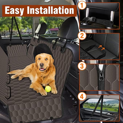 NECKORY Waterproof Dog Car Seat Cover - Scratch Proof Nonslip Back Seat Hammock with Mesh Window & Storage Pocket for SUVs/Trucks/Sedans-S, Brown/Black