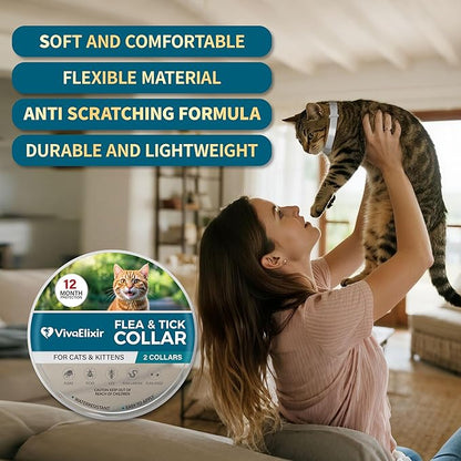 Flea and Tick Collar for Cats– 8-Month Protection – Adjustable & Waterproof – Safe, Long-Lasting Repellent for Fleas, Ticks, Lice & Mosquitoes – Fits Small, Medium & Large Cats 2pack
