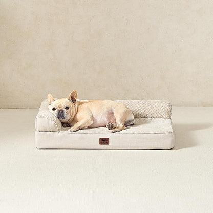 EHEYCIGA Orthopedic Dog Bed Medium Size Dogs, Memory Foam Dog Bed with Washable Removable Cover, Waterproof Pet Sofa Couch for Crate with Nonskid Bottom, 30x20x6 Beige