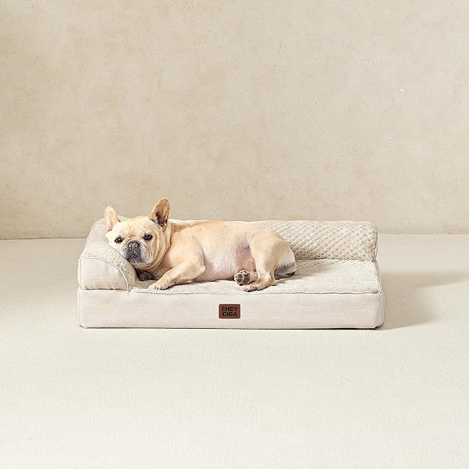 EHEYCIGA Large Dog Bed Memory Foam for Crate, Orthopedic Dog Bed Large Size Dogs with Washable Removable Cover, Waterproof Pet Sofa Couch with Nonskid Bottom, 35x22x6, Beige