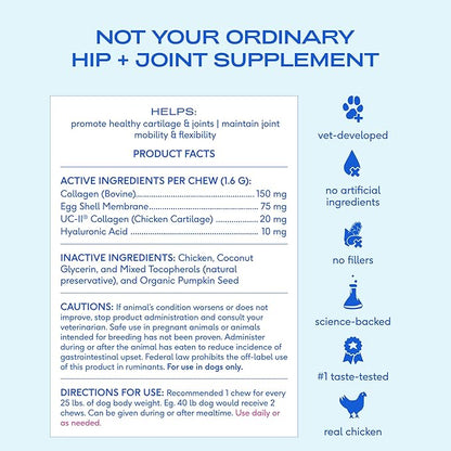 Native Pet Hip & Joint Supplement for Dogs - Advanced Dog Joint & Arthritis Supplement - Helps Maintain Healthy Cartilage, Joint Flexibility, Lubrication, & Function - with ESM & Collagen - 60 Chews