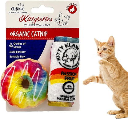 Huxley & Kent Plush Cat Toy - Interactive Catnip Toy for Cats & Kittens - Soft with Crinkle & Catnip - Fun Indoor Play -Pride Donut & Klaw Passion Fruit 2pk