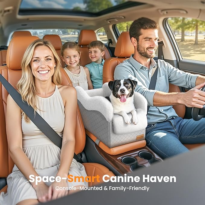 Mavora Max Portable Small Dog Seat for Car, Luxury Center Console Dog Car Seat Booster with Safety Tethers, Anti-Collapse Pet Travel Carseat for SUV, Truck (Light Grey/White)