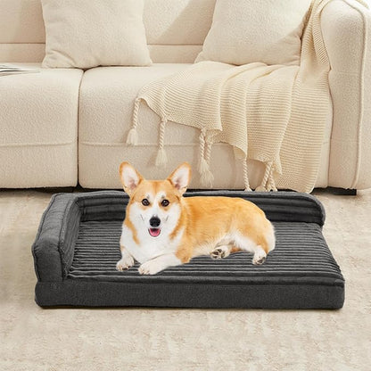 WINDRACING Orthopedic Dog Beds for Small Dogs, Waterproof Egg Foam Dog Sofa Bed with L Bolster Sides, Washable Small Pet Bed with Removable Cover & Non-Slip Bottom, 30 x 20 inch, Gray