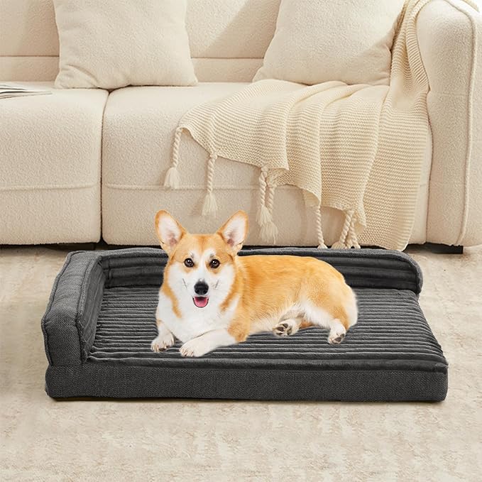 WINDRACING Orthopedic Dog Beds for Medium, Small Dogs, Waterproof Egg Foam Dog Sofa Bed with L Bolster Sides, Washable Medium Pet Bed with Removable Cover & Non-Slip Bottom, 31 x 25 inch, Gray