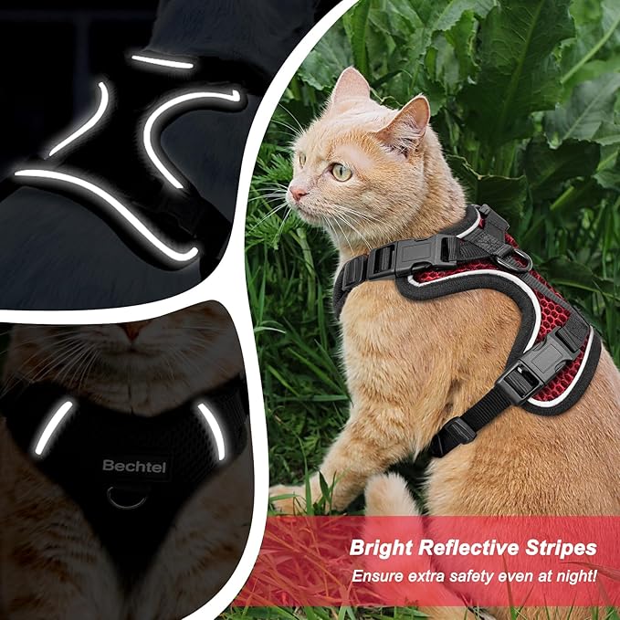Cat Harness and Leash for Walking Escape Proof Soft Adjustable Cat Leash Breathable Honeycomb Structure Comfortable Vest Easy to Wear Kitten Harness for Outdoor Travel, Honeycomb Red, M