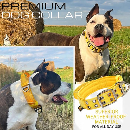 ADITYNA Heavy Duty Dog Collar for Large Dogs - Reflective Yellow Collar with Handle for Training, and Walking - Wide, Thick, Tactical, Soft Neoprene Padded