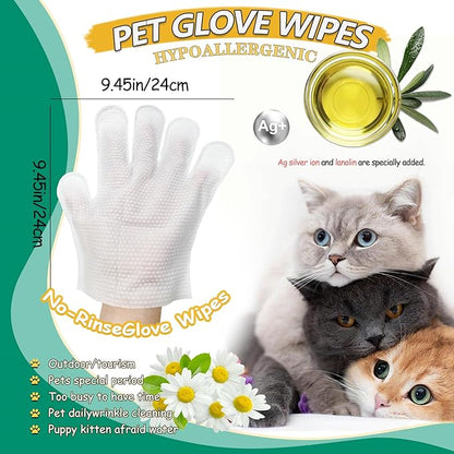 CHPPEY 20PCS Pet Cleaning and Deodorizing Grooming Glove Wipes for Dogs and Cats, Extra Thick Nourish Fur No-Rinse Grooming Wipes for Daily Care and Travel, Hypoallergenic
