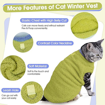 ADNIKIA Cat Sweater, Warm Kitten Coat Fleece Vest, Sphynx Hairless Cat Shirts, Soft Pajamas for Cats Only