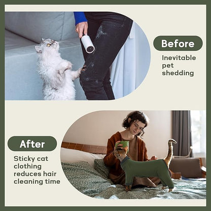 PUMYPOREITY Sticky Hair Cat Clothes, Prevent Hair Loss Cat Pajamas, Soft Cat Sweaters for Cats Only, Cat Hair Sticky Onesie, Cat Recovery Suit After Surgery, Green, S