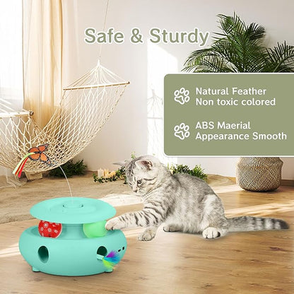 Scsuupoee Cat Toys,3-in-1 Interactive Cat Toys for Indoor Cats,Rechargeable Automatic Interactive Cat Toy with Fluttering Butterfly,Smart Sensor 6 Holes Mice Whack-A-Mole and Track Balls,Blue