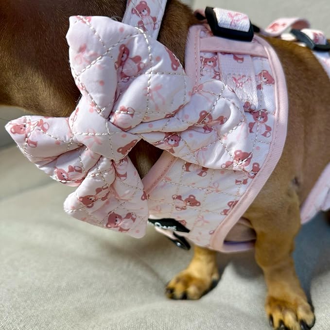 Large Dog Collar and Harness Set – No Pull, All-Weather, Breathable Harness & Leash Set with Collar, Bandana, Sailor Bow & Poop Bag Holder – Adjustable & Soft - Teddy Coquette on Jacquard Fabric
