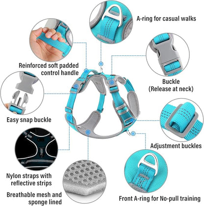 Plutus Pet No Pull Dog Harness, Release at Neck, Reflective Adjustable Dog Vest Harness, Easy Control Handle for Walking, for Small Medium Large Dogs, Cyan, S