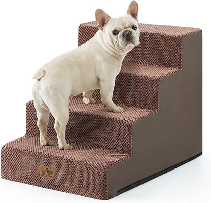COZY KISS Dog Stairs for Small Dogs, 17.7" Extra Wide Right-Angle Pet Stairs for Couch and Beds, Anti-Slip Dog Steps for Old Cats and Lowrider, 17.7x23.6x17.7 inch, Brown