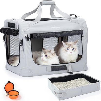 PetMasion Extra Large Cat Carrier for 2 Cats, Soft Pet Car Travel XL Bag for Large Big Cat 20lbs+, for Two Cats Long Trips Ride 24"x16.5"x16.5" with Litter Box