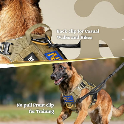 rabbitgoo Tactical Dog Harness Medium Sized, No Pull Upgraded Reflective Heavy Duty Molle Vest with Handle, Adjustable Military Service Dog Vest for Walking Hiking Training, Brown, M