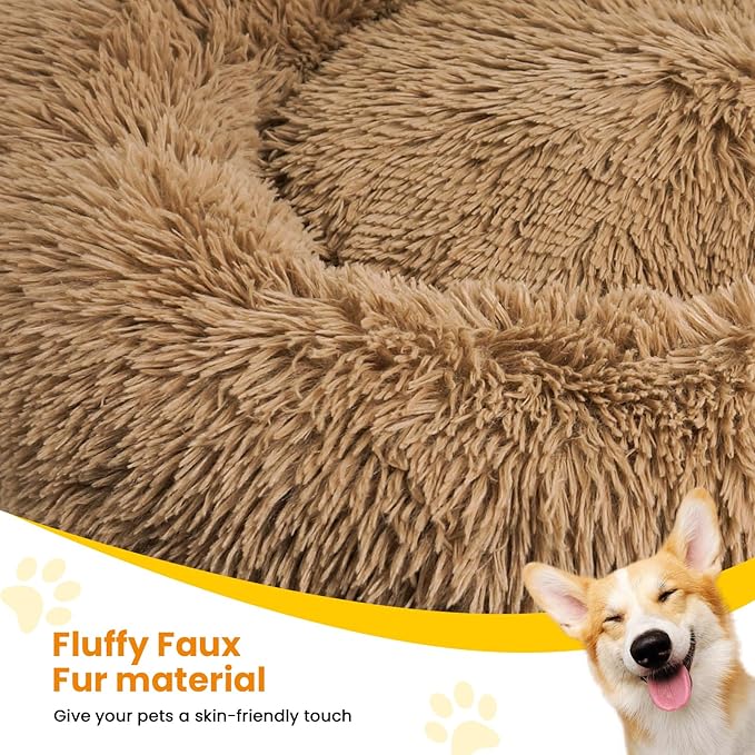 URGVANZ PET Calming Dog Bed Anti-Anxiety Donut Dog Beds for Small Medium Large Dogs,Washable Plush Fluffy Indoor Cat Kitten Round Cuddler Cushion (Brown, XX-Large)