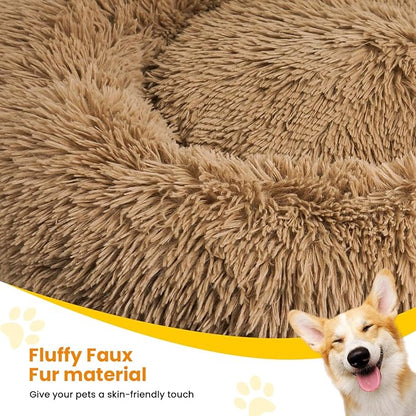 URGVANZ PET Calming Dog Bed Anti-Anxiety Donut Dog Beds for Small Medium Large Dogs,Washable Plush Fluffy Indoor Cat Kitten Round Cuddler Cushion (Brown, XX-Large)