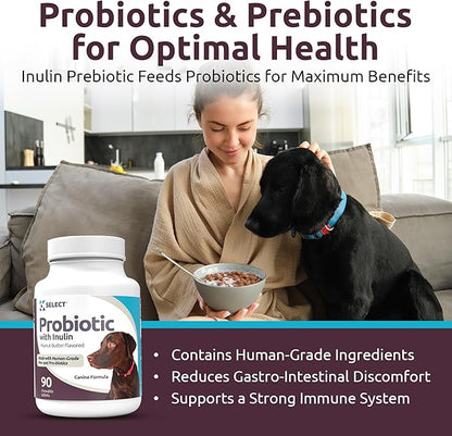 K9 Select Pet Probiotics for Dogs with Inulin – Dog probiotics for Digestive Health & Gut Support with Digestive Enzymes for Dogs, Supports Yeast Balance & Dog Digestive Support – 90 Tablets