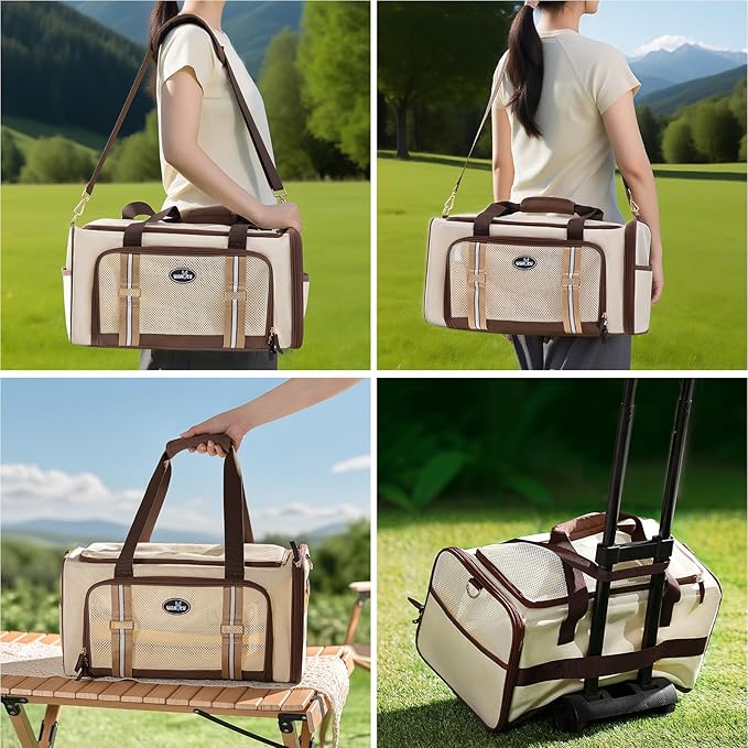 Wakytu Expandable Pet Carrier for Cats & Dogs, Airline Approved Cat Carrier, Large Travel Bag with with Extra Large Foldable mat