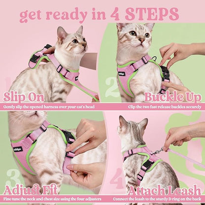 rabbitgoo Cat Harness and Leash for Walking, Escape Proof Soft Adjustable Vest Harnesses for Cats, Easy Control Breathable Reflective Strips Jacket, Pink&Light Green, S