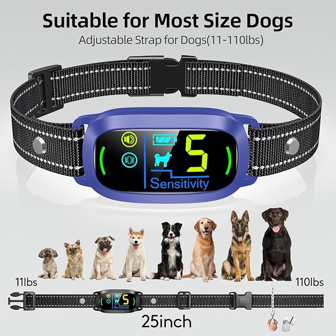 FAFAFROG Dog Bark Collar for Large Medium Small Dogs, Rechargeable Smart Bark Collar, Anti Barking Training Collar with 5 Adjustable Sensitivity Beep Vibration (Purple)