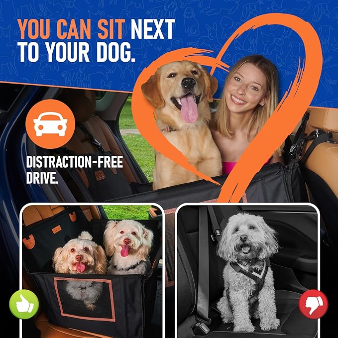 Large Dog Car Seat Medium Sized Dog or 2 Small Dogs. Hard Bottom, Dual Adjustable Seat Belt Leash, Waterproof, Breathable Mesh Sides. Back Seat Pet Cover for Dogs 29.5"X19.7"X19.7"