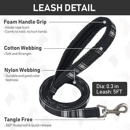 GAMUDA Small Dog Harness Collar and Leash Set, Step in No Chock No Pull Soft Mesh Adjustable Dog Vest Harnesses Plaid Reflective for Dogs Puppy Cats Kitten Rabbit (Black, XXS)