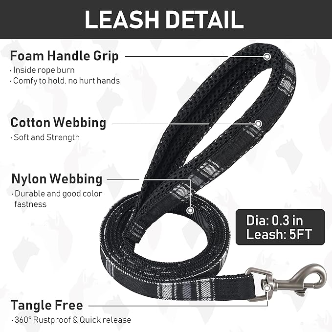 GAMUDA Small Dog Harness Collar and Leash Set, Step in No Chock No Pull Soft Mesh Adjustable Dog Vest Harnesses Plaid Reflective for Dogs Puppy Cats Kitten Rabbit (Black, XL)
