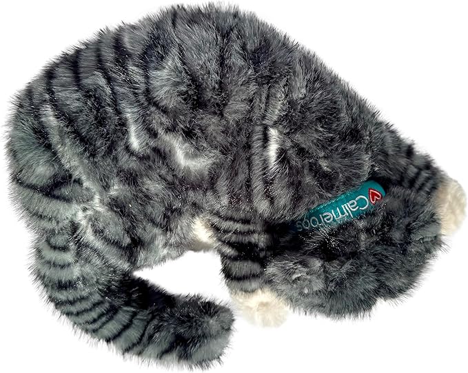 Calmeroos Plush Heartbeat Toys - Calming Separation Anxiety Relief Toys for Puppies and Kittens - Heartbeat Simulator in a Soft Comforting Pillow Pet Plush for Dogs and Cats (Grey Stripe)