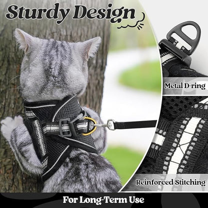 rabbitgoo Cat Harness and Leash Set for Walking Escape Proof, Adjustable Soft Kittens Vest with Reflective Strip for Cats, Comfortable Outdoor Vest, Black, S