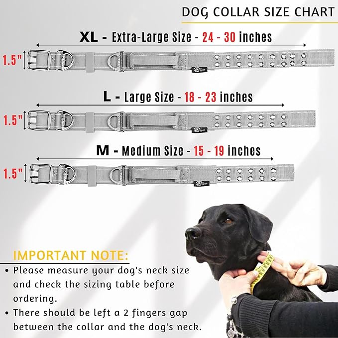 ADITYNA Heavy Duty Dog Collar for Extra-Large Dogs - Reflective Gray Collar with Handle for Training, and Walking - Wide, Thick, Tactical, Soft Neoprene Padded