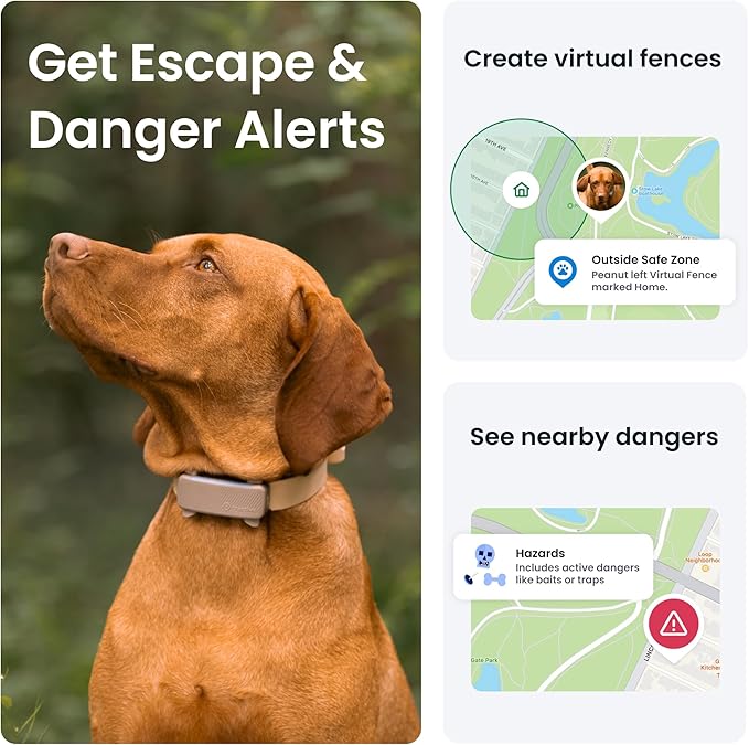 Tractive GPS Dog Tracker (2025 Release) Real-time Pet Location Tracker | Health & Wellness Alerts | Virtual Fence for Dogs | Bark Monitoring (Brown w/Olive Cover)