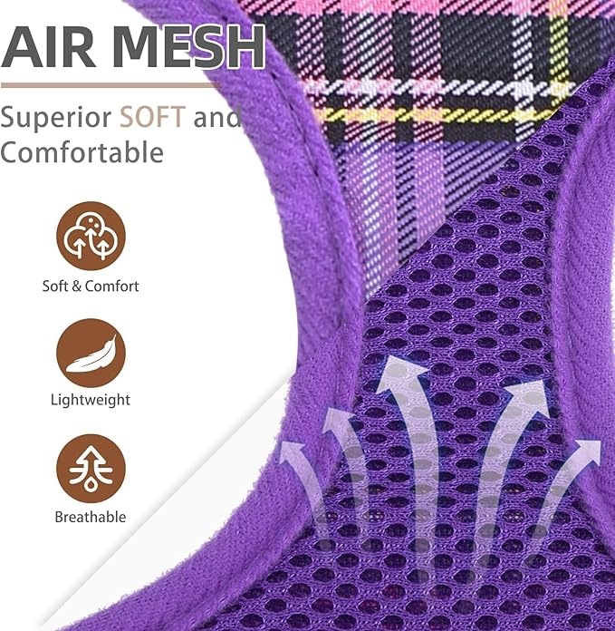 PUPTECK Soft Mesh Dog Harness and Leash Set Pet Puppy Cat Comfort Padded Vest No Pull Harnesses, Purple, M