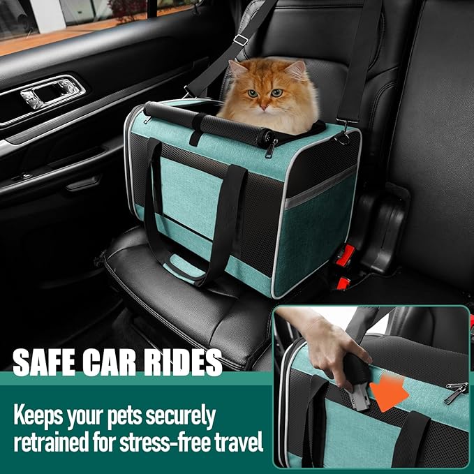 GAPZER Soft Cat Carrier Large Cat 20 lbs/Kitty Cat Travel Crate for Pet Top Load/Small Dog Sturdy Transport Fabric Carry Bag 10 Pounds/Yorkie Kennel with Pocket Teal Aqua