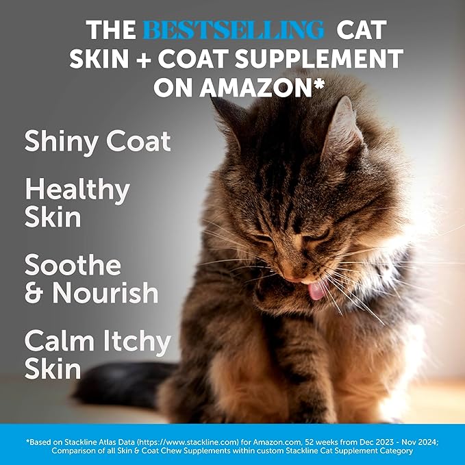 Cat Skin & Coat Health Chews – Crunchy & Creamy Treats with Omegas, Vitamin C & E, Biotin – Soothes Itchy, Dry Skin, Reduces Shedding & Promotes a Shiny Coat – Cat Vitamins (Chicken 90-Day Supply)