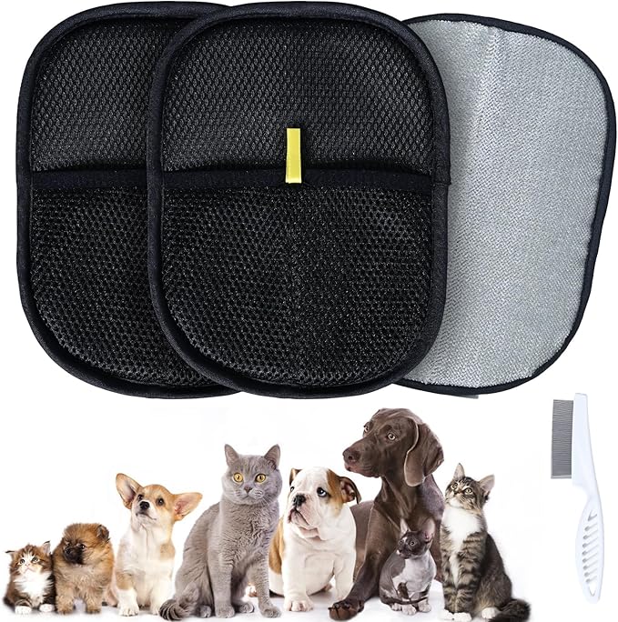 Pet Hair Removal Gloves, Electrostatic Pet Hair Grooming Gloves for Dog & Cat, Reusable for Carpet, Clothing,Furniture,Clothing, Couch,Bed,Curtain-4 PCS