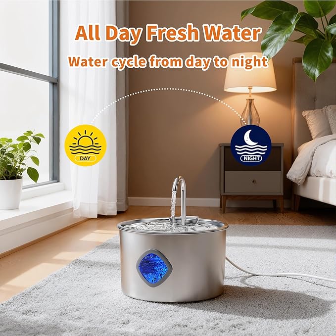 Cat Water Fountain Stainless Steel: 108oz/3.2L Cat Fountain for Drinking - Pet Water Fountains for Cats Indoor - Dog Water Bowl Dispenser - Pets Feeding & Watering Supplies - for Small Animals