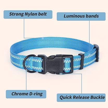 Mile High Life Reflective Dog Collar, Basic Dog Collars Adjustable Quick Release, Soft Nylon Pet Collar with Metal D-Ring for Small Medium Large Dogs (Hot Blue, M Neck13-17")