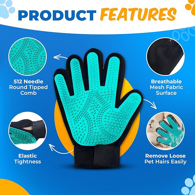 Pet Hair Removal Glove for Dogs & Cats – Dog Grooming Gloves for Shedding, Pet Hair Remover Glove – Pet Grooming Gloves, Cat Grooming Gloves & Cat Brush Glove – Dog Bath and Washing Gloves