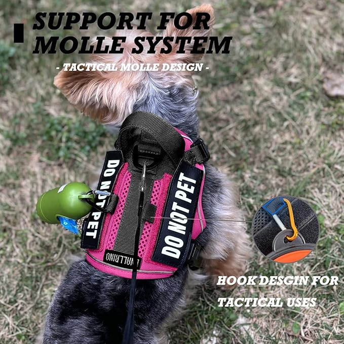 Tactical Dog and Cat Harness for XS and Small Puppy, Air Pet Vest No Pull with Reflective Do Not Pet Patches, Breathable Dog Molle Vests for Training Walking Hunting Pink