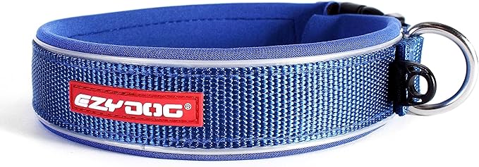 EzyDog Neo Dog Collar - Waterproof & Reflective Dog Collar with Soft Padded Neoprene for Comfort & Durable Nylon – Features Quick Release Buckle and Built-in ID Clip (Medium, Blue)