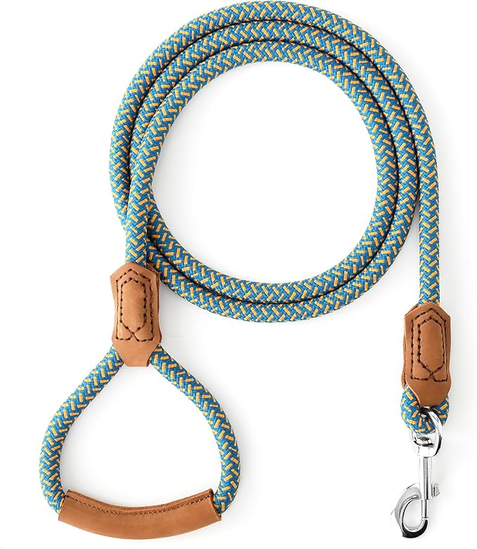 Mile High Life Leather Dog Leash, Heavy Duty Strong Genuine Leather Handle Rope Leash Soft and Comfortable for Small Medium Large Dogs (Peacock Blue, 60 Inch)