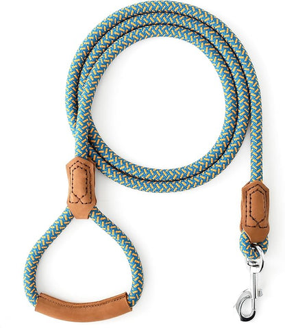 Mile High Life Leather Dog Leash, Heavy Duty Strong Genuine Leather Handle Rope Leash Soft and Comfortable for Small Medium Large Dogs (Peacock Blue, 72 Inch)
