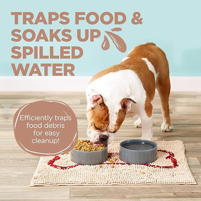 Soggy Doggy Slopmat - Beige/Red Bone - 18” x 24″ - Water Absorbing Door Mat for Muddy Paws and Food/Water Bowls - Microfiber Chenille Small Doormat - Machine Washable