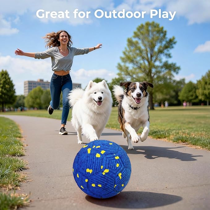 Smart Interactive Dog Ball, Dog Soccer Ball, Auto-Rolling, Bouncing and Rotating with Chew-Resistant E-TPU Material, IP54 Waterproof for Medium and Large Dogs (Blue)